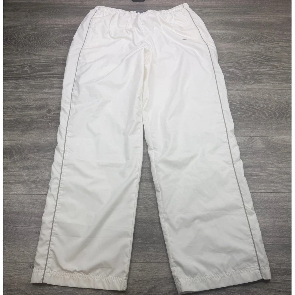 Vintage Nike Track Pants Mens Large White Baggy Ankle Zip Side Swoosh 90s Y2K